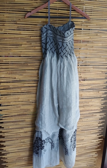 Anthropologie LAPIS 10 Strapless Smocked Top Dress in Gray Black - Picture 1 of 7